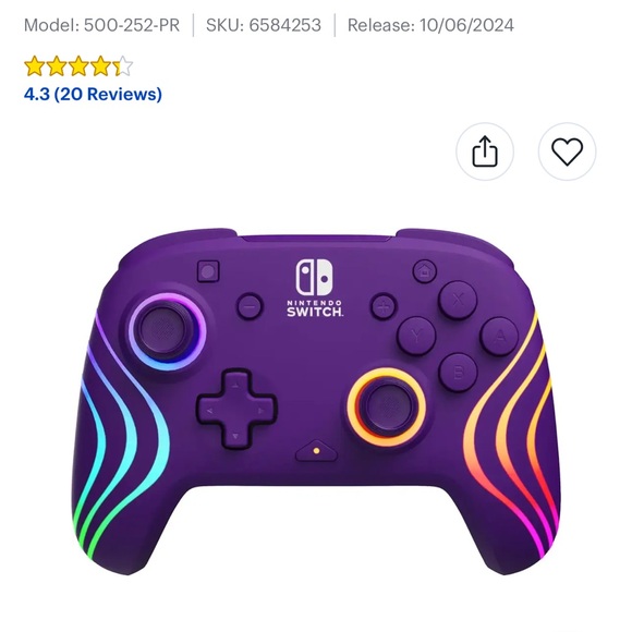 Nintendo Switch Afterglow Wave Controller - Purple - Picture 3 of 4